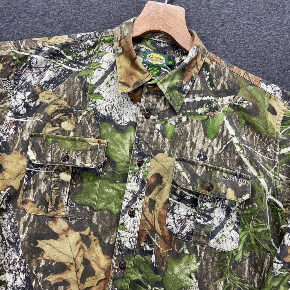 VTG Cabelas Mossy Oak Obsession Shirt MensXL Camo Hunting Denim Long Sleeve